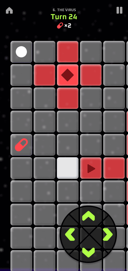 Nemodemic gameplay grid with virus spread and direction controls