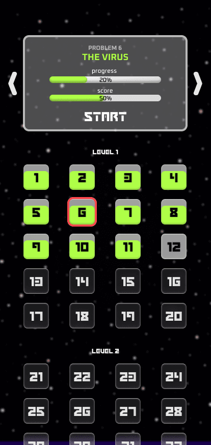 Nemodemic level selection and progress screen