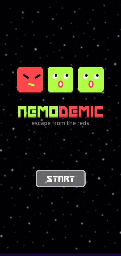 Nemodemic title screen with red and green square characters